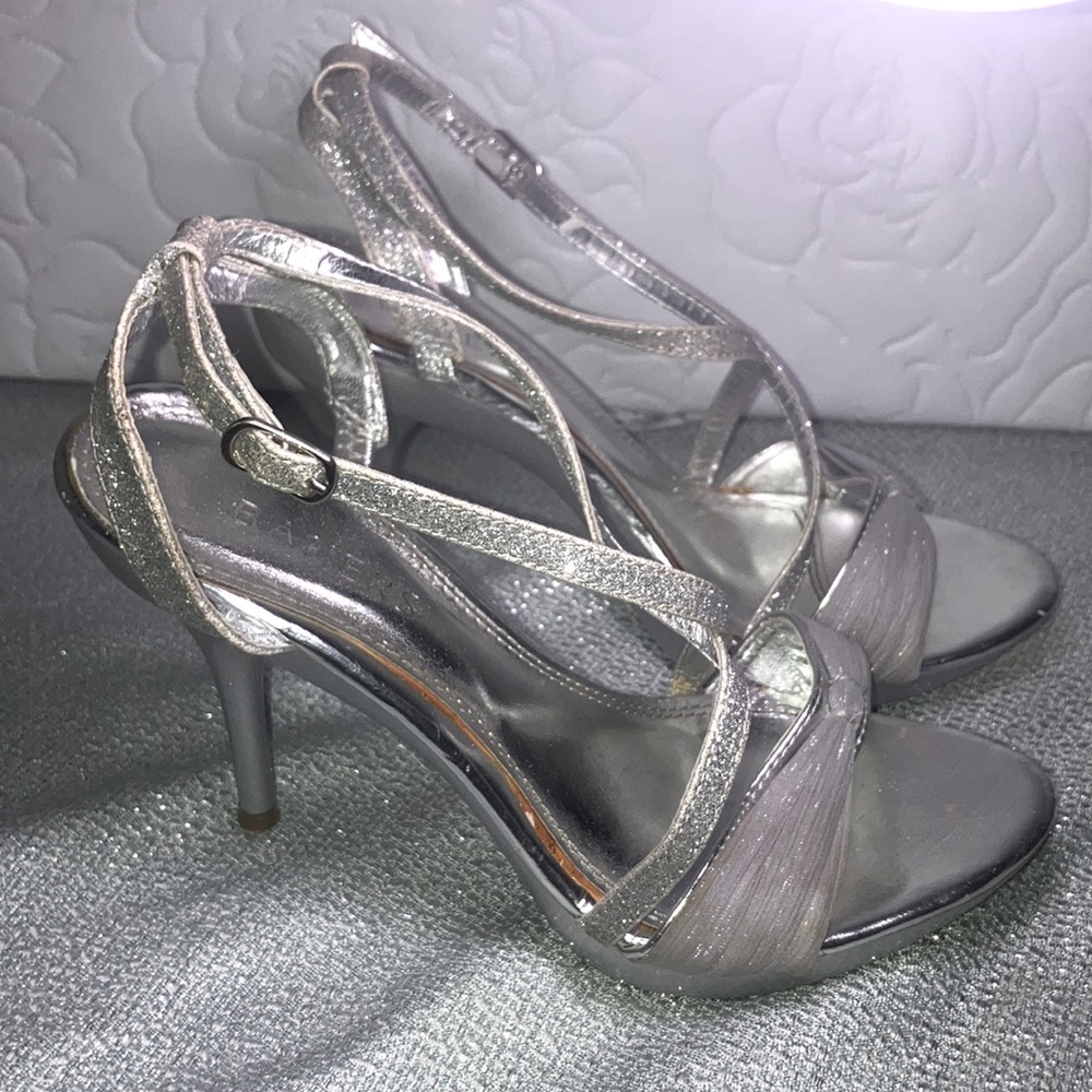 BAKERS Strappy silver glitter heels
